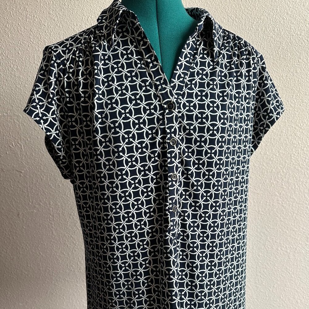 Charter Club Geo Print Polo Shirt Women Size XL
